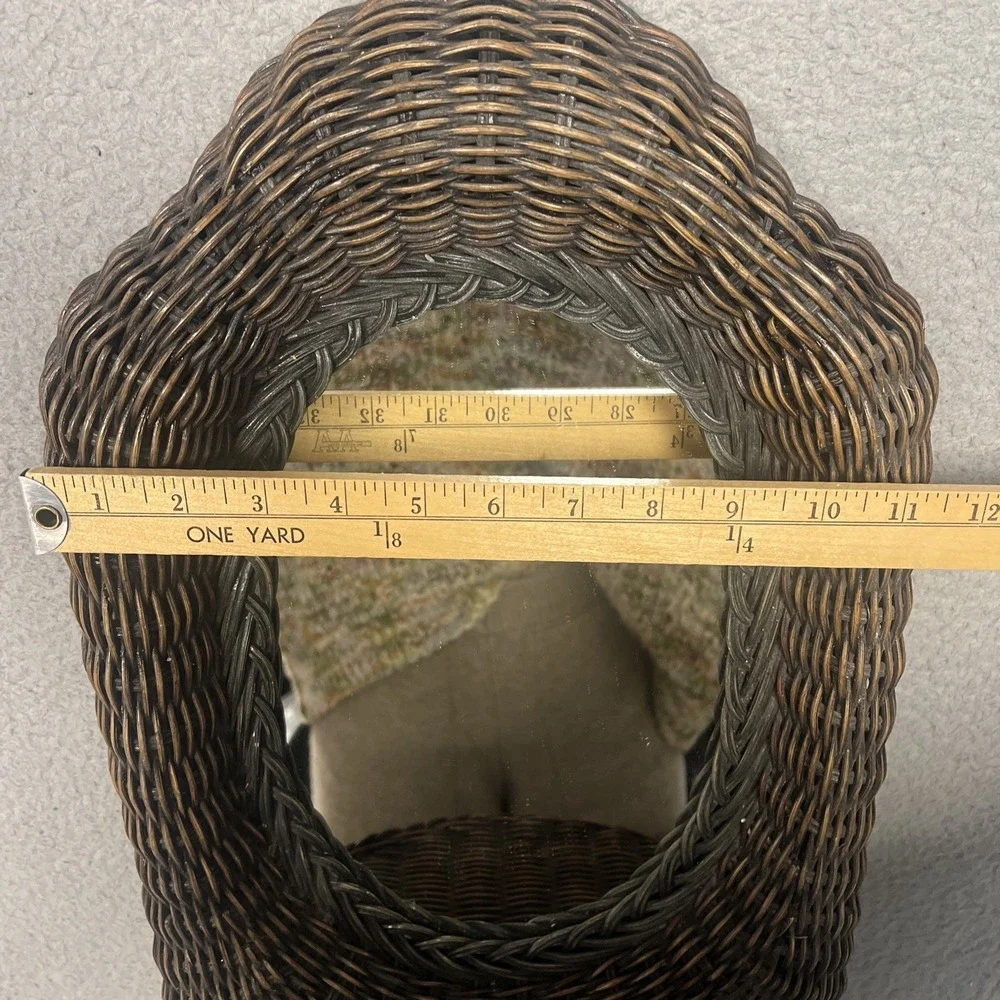 VTG Wicker Framed Wall Mirror  with Shelf 24